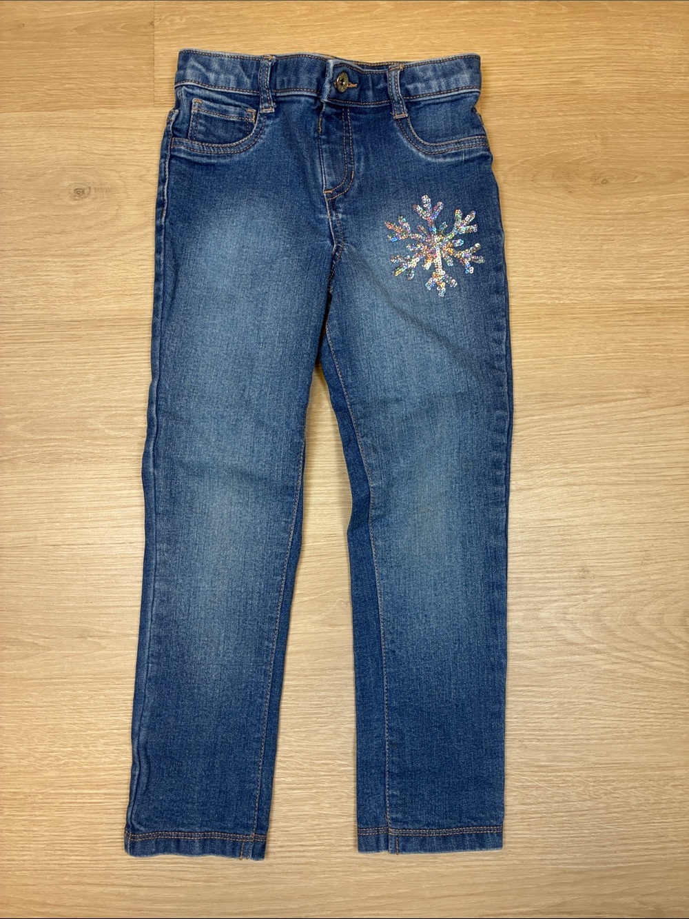 Jumping Beans Ltd Edition DISNEY Girls Blue Denim Jeans with Sequin Snowflake